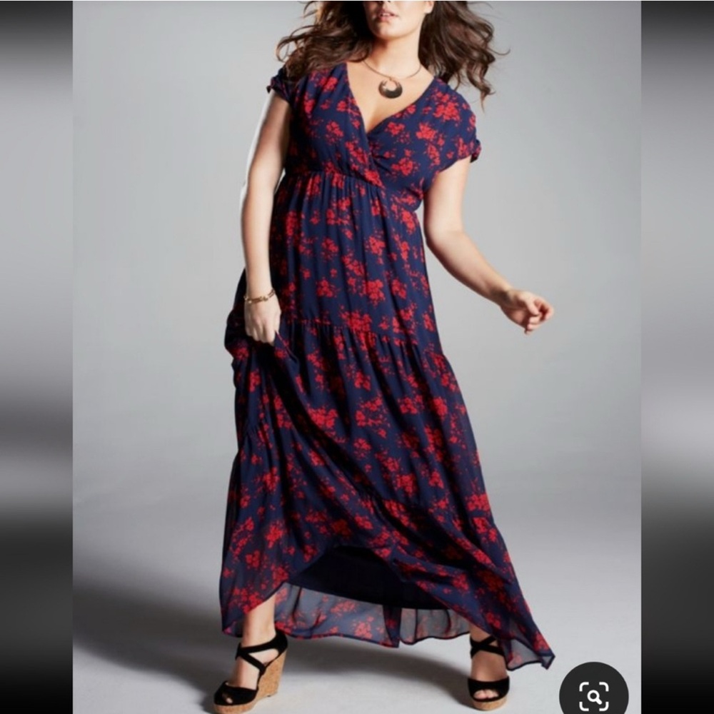 Torrid Red and Blue Maxi Sundress with V-Neck